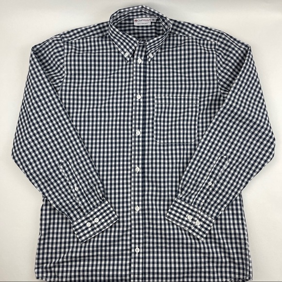 Chef Works Button Down Shirt Mens Medium Blue White Plaid - Picture 1 of 8